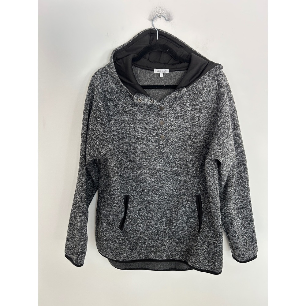 White Birch Womens Marled Gray Fleece Lined Snap Neck Hoodie Pullover Large